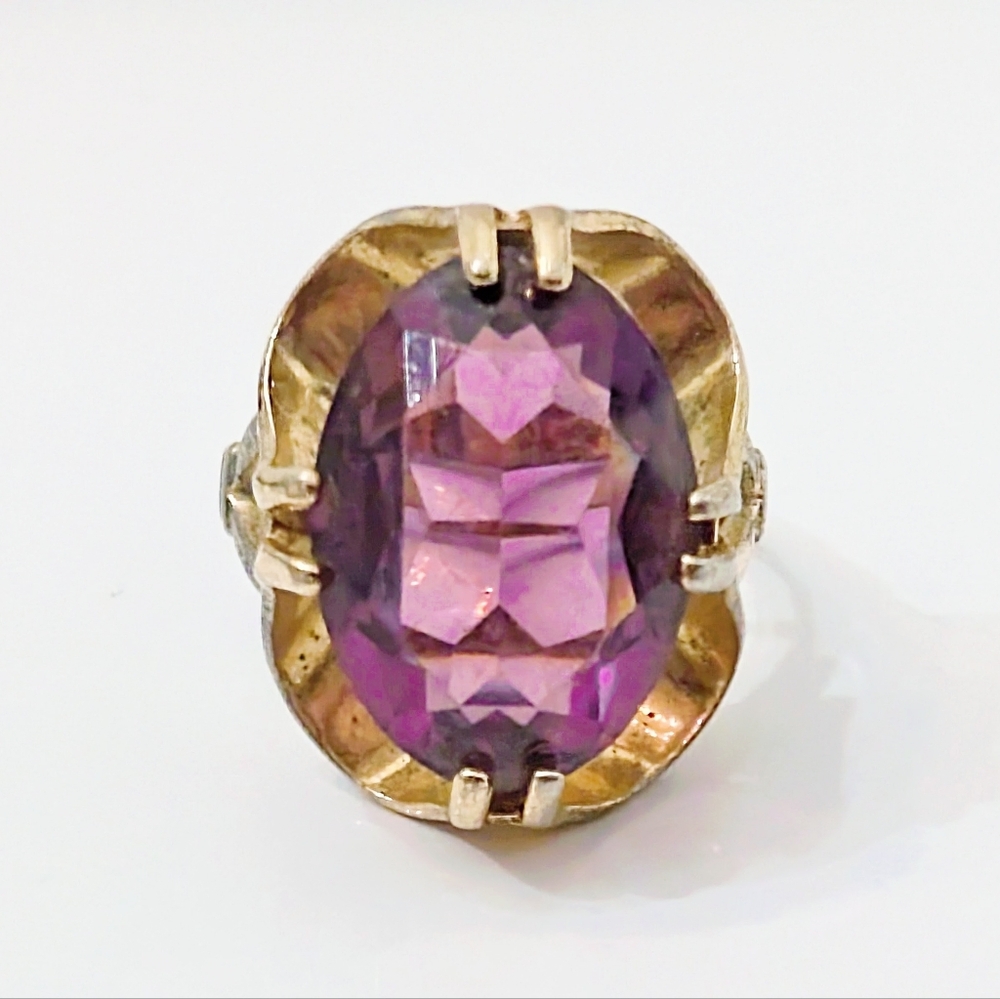 Vintage Amethyst and Gold Oversized Cocktail Ring- Size 7